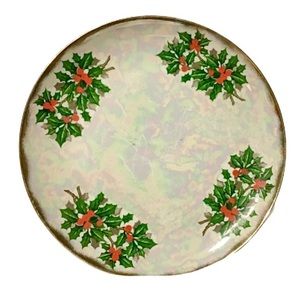 Vintage Ucagco Holiday Holly Berry Cake Plate